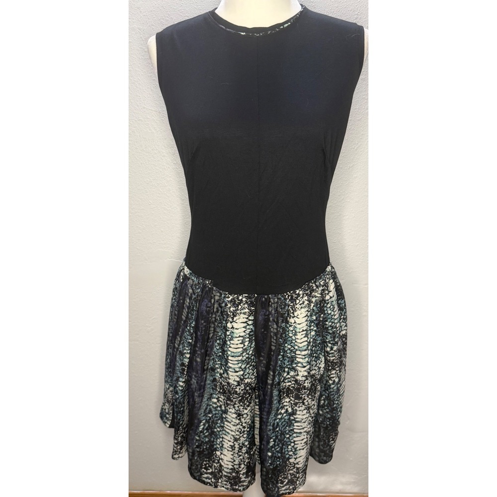 Three Dots Womens Snakeskin Print Silk Mixed Media Dress Black Blue Small